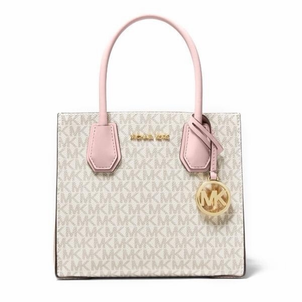 #2 Michael Kors Mercer Medium Messenger Tote Blush Multi MK Signature NWT